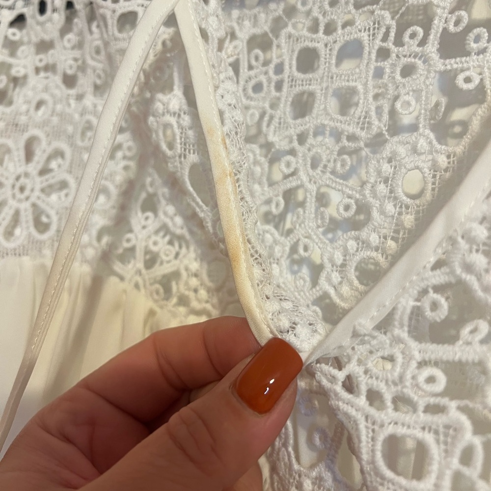 #70 CATHERINE MALANDRINO WHITE LACE YOKE BLOUSE BOHO PEASANT TOP SIZE LARGE - Picture 10 of 10